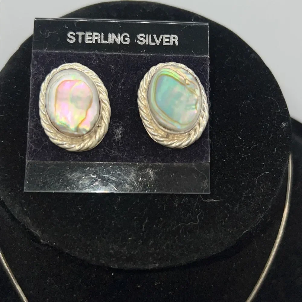 Sterling Silver Necklace and Earring Set with Abalone